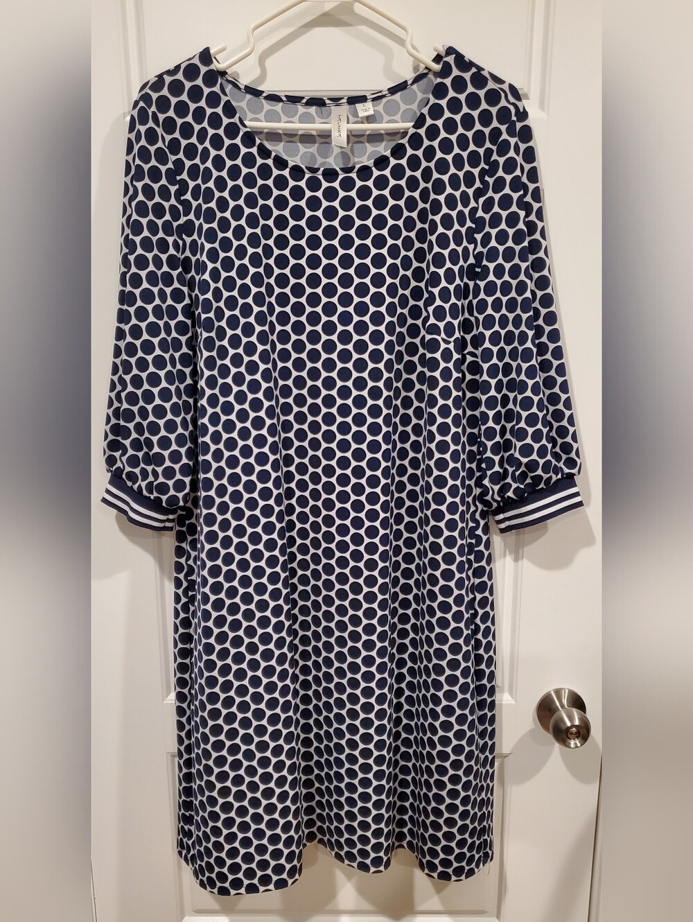 Navy and White Polka Dot Shift Dress~Large